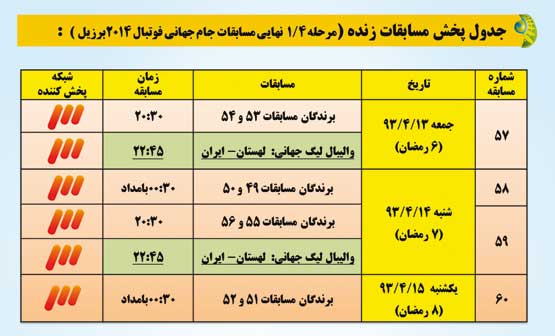 جدول پخش بازی‌های جام جهانی