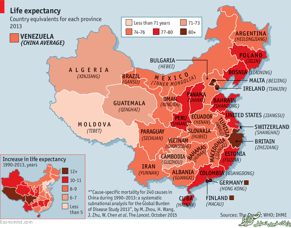 مردم چین بیشتر عمرمی‌کنند یا ایران؟ + نقشه
