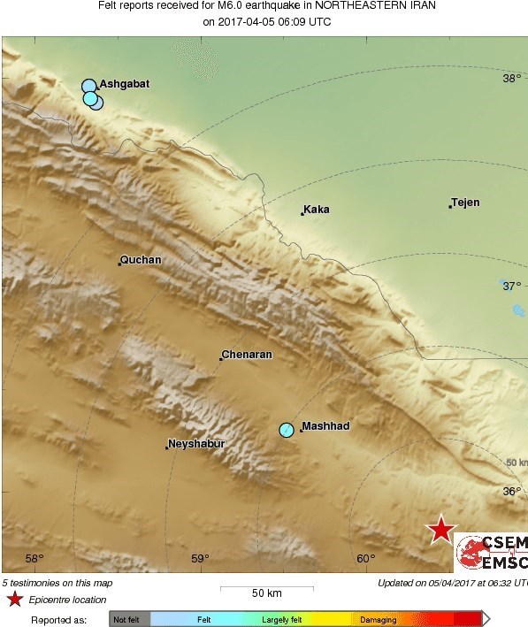 جزئیات زلزله 6 ریشتری مشهد +نقشه