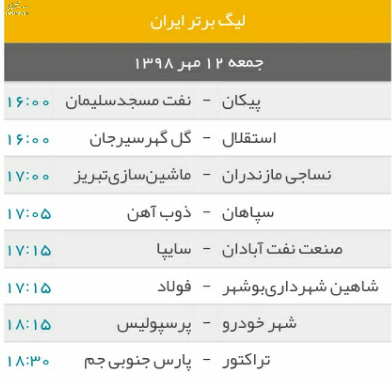 جدول/ برنامه دیدار‌های هفته ششم لیگ برتر فوتبال ایران