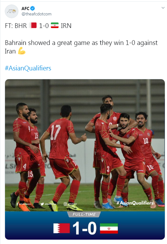 عکس/ تمجید AFC از نمایش بحرین مقابل ایران