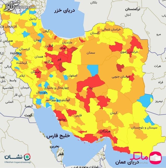 عکس/ جدیدترین رنگ‌بندی کرونایی؛ ۴۲ شهر در وضعیت قرمز