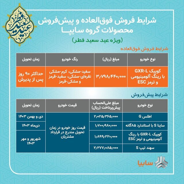 فروش فوق‌العاده و پیش‌فروش چند محصول سایپا از فردا